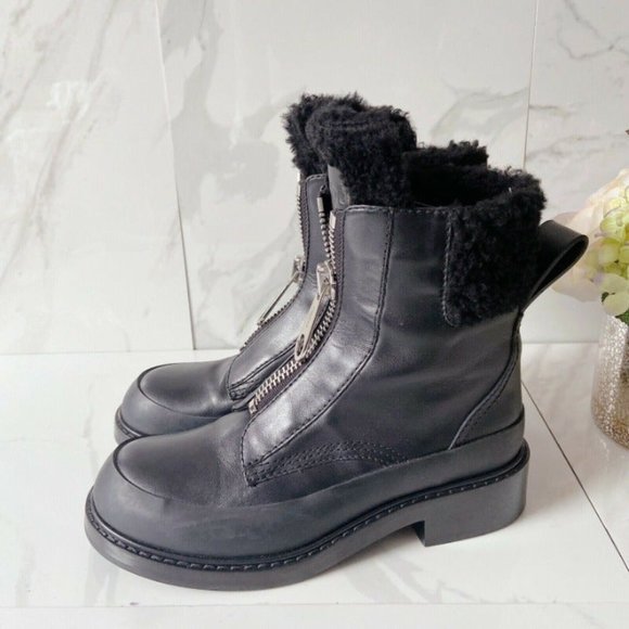 CHLOE Roy Zip Platform Combat Shearling Boots 37.5 - Picture 4 of 11